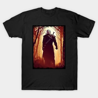 White Wolf at a Haunted Forest - Fantasy Witcher T-Shirt